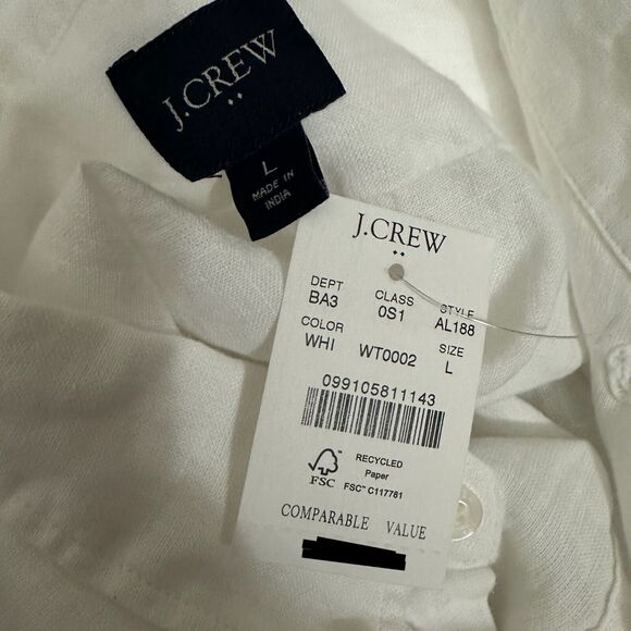 J. CREW FACTORY Short-Sleeve Linen-Blend Shirt in White Preppy Classic NWT - Picture 9 of 12
